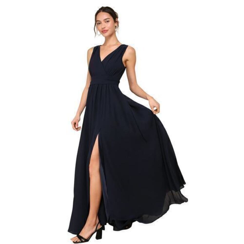 Lulus Thoughts of Hue Navy Blue Surplice Maxi Dress in Navy size M NWT